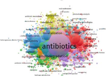 Fig. 2. VOSviewer analysis of abstract keywords associated with advanced oxidation processes for antibiotic removal.